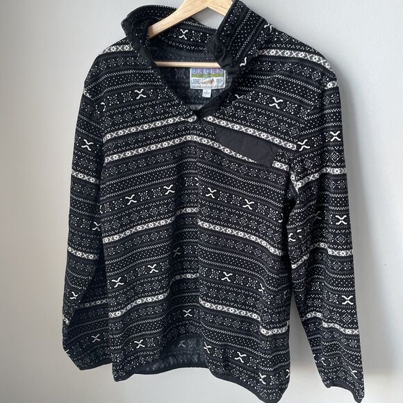 Jachs Cabin Women's‎ Brushed Fleece Pullover Sweater Black Fair Isle Size Large - Picture 1 of 8
